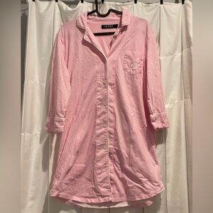 Lauren Ralph Lauren Striped Cotton Jersey Sleep Shirt in pink and white Size S